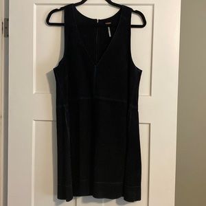 Black suede free people mini dress with blue stitching